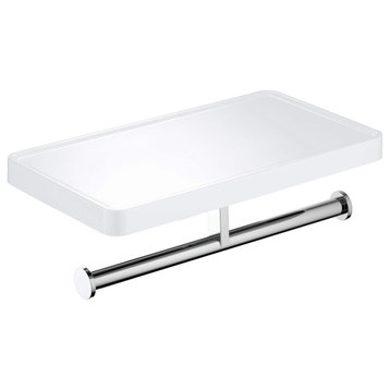 Deco Bathroom Toilet Paper Holder Double Roll With Shelf, Chrome