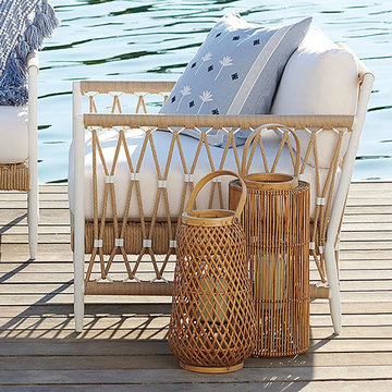 Ropipe Woven Rope Outdoor Armchair Accent Chair with White Polyester Cushion