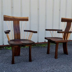 Walnut Curved Backed Spindle Armchair - Dining Chairs