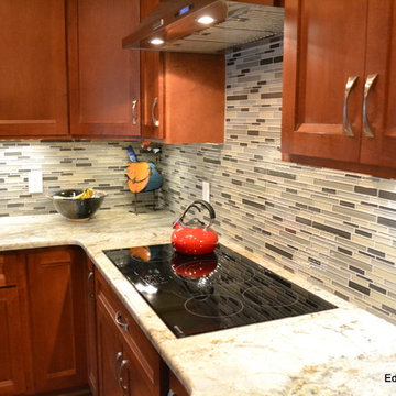 Traditional Kitchen with Glass Backsplash