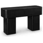 Meridian Furniture - Oakmont Veneer Coffee Table, Oak, Console Table - Add functionality and style to your living room or den with this handsome Oakmont black console table. Its rich black finish and oak veneer bring a touch of sophistication, while the art deco design adds timeless elegance. Perfect for showcasing decor or enjoying coffee with friends, its sturdy construction ensures durability and versatility. Elevate your space with this essential piece that harmonizes practicality with aesthetic appeal, promising to be the focal point of your living area for years to come.