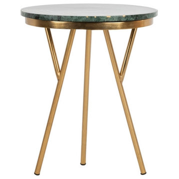 Scottie Round Marble Accent Table, Dark Green/Black/Brass