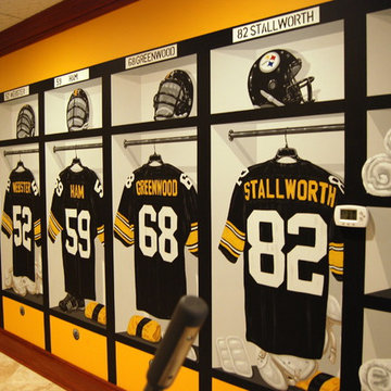 Pittsburgh Steelers 1970's Themed Locker Room Murals in a Home Gym/Game Room