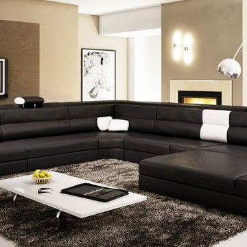 Modern Black Leather Sectional Sofa