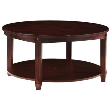 Lane Round Coffee Table with Lower Shelf in Espresso Wood Finish