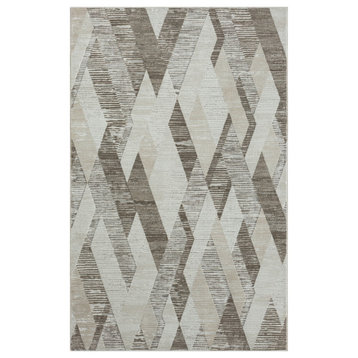 Brimah Taupe/ Ivory Contemporary Geometric High-Low Indoor Area Rug, 10'x13'10"