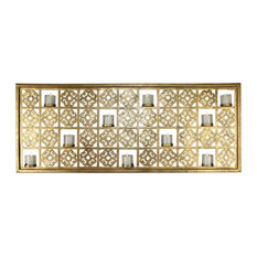 Cutout Gold Wall 10 Votive Candle Holder, Iron Fretwork Sconce Outdoor Indoor