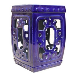 Caribbean Blue Medallion Garden Stool - Accent And Garden Stools