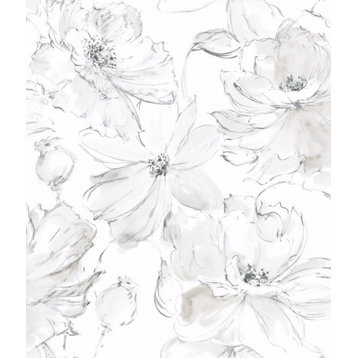 Grey Floral Dreams Peel & Stick Wallpaper