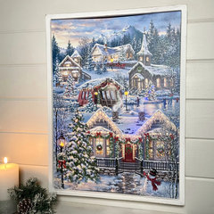 Cottage in The Snow 16x20 Fiber Optic Canvas | Glow Decor