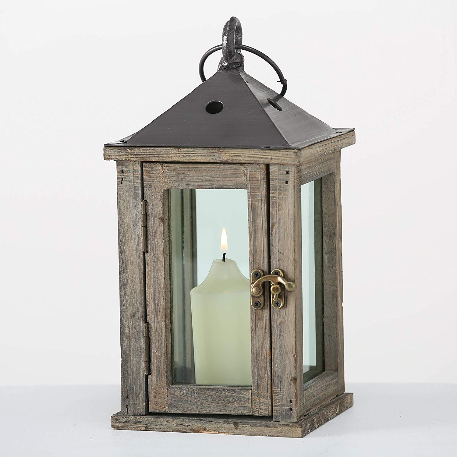 Wood Lantern with Swing Latch, 10 1/2 Inches Tall - Transitional ...