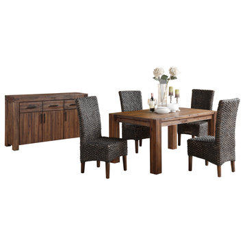 Millstone 6PC Rectangle Table, 4 Hyacinth Chair & Sideboard Dining Brown