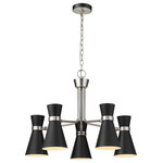 Z-LITE - Z-LITE 728-5MB-BN 5 Light Chandelier, Matte Black + Brushed Nickel - Z-LITE 728-5MB-BN 5 Light Chandelier,Matte Black + Brushed Nickel The Soriano Collection design in a mixed metal hourglass shape with asymmetric flair is the attractive focal point of this collection. The black finish is accented by brass or chrome details. Adjustable directional shades make this collection not only fashionable but functional as well.Style: Modern, Billiard, Retro, Period inspiredFrame Finish: Matte Black + Brushed NickelCollection: SorianoShade Finish/Color: Matte BlackFrame Material: SteelShade Material: MetalActual Weight(lbs): 4Dimension(in): 27(W) x 20(H) x 27(L)Chain/Rod Length(in): 72"Cord/Wire Length(in): 110"Bulb: (5)60W Medium Base(Not Included),DimmableUL Classification: CUL/cETLuUL Application: Dry