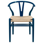Euro Style - Evelina Side Chair, Natural Rush Seat, Set of 2, Blue - Evelina Side Chair in Midnight Blue and Natural Rush Seat - Set of 2