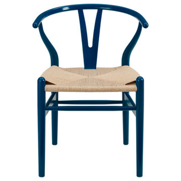 Evelina Side Chair, Natural Rush Seat, Set of 2, Blue