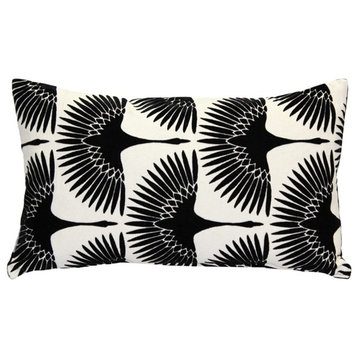 Pillow Decor, Winter Flock Black and White Throw Pillow 12x20