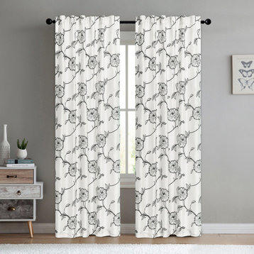 Magnolia Embroidery Curtains, 54x96" with Rod Pocket Tab Top