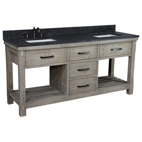 72"Rustic Solid Fir Double Sink Vanity, Driftwood, Wk8472+wk Sq Top