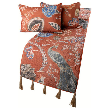 Orange King 90"x18" Bed Throws Runner & pillow cover, Linen, Peacock Soiree