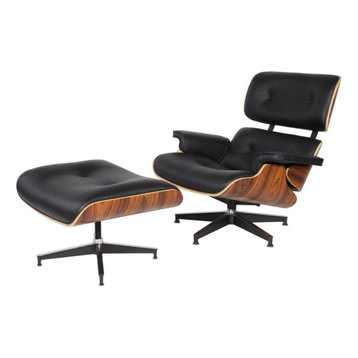 MOD Lounge Chair and Ottoman Premium Leather, Black/Palisander