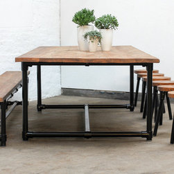 Button Powder Coated Steel Pedestal Table with 4 stools upholstered in Wool - Bar Stools and Kitchen Stools