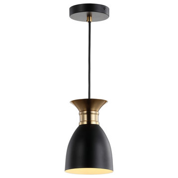 Edison Metal LED Pendant, Black, Brass Gold, Width: 5.75"