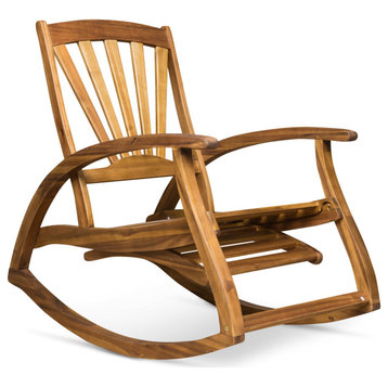 GDF Studio Alva Outdoor Acacia Wood Rocking Chair With Footrest, Teak Finish