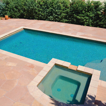 Pool with cover and attached, raised spa