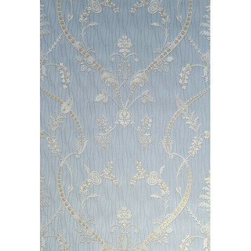 Blue gray Gold diamond faux fabric textured damask Wallpaper, 21 Inc X 33 Ft Rol