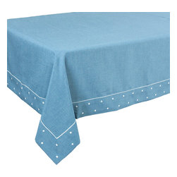 Xia Home Fashions - Polka Dot Embroidered Easy Care Tablecloth 60"x60", Chambray - Tablecloths