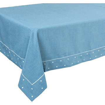 Polka Dot Embroidered Easy Care Tablecloth 60"x104", Chambray