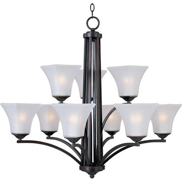 Aurora 9-Light Chandelier, Oil Rubbed Bronze With Frosted Glass/Shade