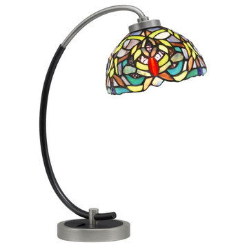 1-Light Desk Lamp, Graphite/Matte Black Finish, 7" Kaleidoscope Art Glass