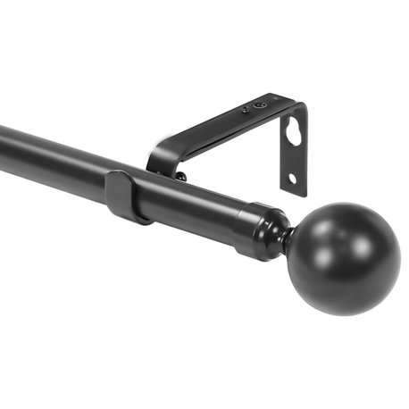 1" Steel Ball Drapery Curtain Rod, Black, 84"-120"