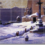 Picture-Tiles.com - Theodore Steele Village Painting Ceramic Tile Mural #109, 72"x48" - Mural Title: Monument In The Snow