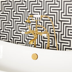 DECK-MOUNT TELEPHONE FAUCET - PORCELAIN LEVER HANDLES AND DECK COUPLERS - Bathtub Faucets