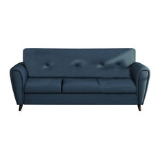 GDF Studio Emily Buttoned Traditional Fabric 3-Seat Sofa, Navy Blue