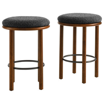 Fable Boucle Fabric Counter Stools - Set of 2 - Walnut Charcoal