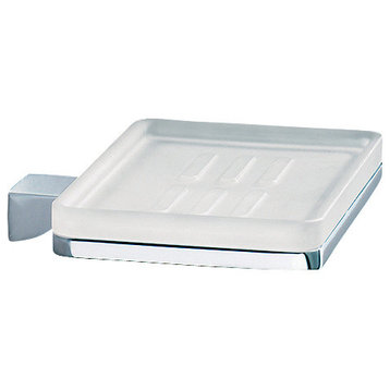Wall Mounted Square Frosted Glass Soap Dish With Chrome Mounting