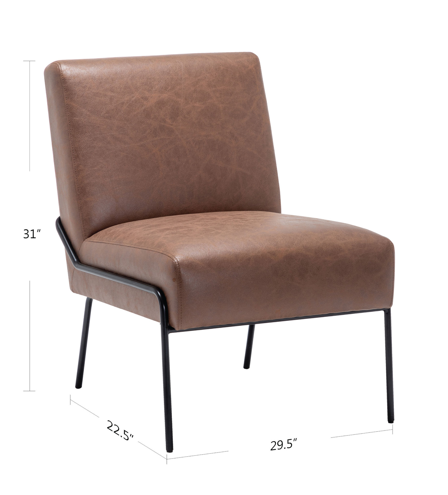 Tufted Armless Accent Chair, Multiple Colors , Brown Faux Leather Without Pintuck