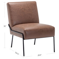 Tufted Armless Accent Chair, Multiple Colors , Brown Faux Leather Without Pintuck