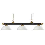 Z-Lite - Z-Lite 200-3BRZ+SG-DMO14 Riviera 3 Light Billiard in Matte Opal - Elegant and traditional best describes this beautiful three light fixture. Finished in Bronze & Satin Gold and paired with dome matte opal glass shades, this three light fixture would be equally at home in the game room, or anywhere else in the house needing a touch of timeless charm.