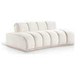 Meridian Furniture - Jace Upholstered Loveseat, Cream, Velvet, Loveseat - Innovative design meets soft velvet upholstery in the Jace cream velvet loveseat, creating a modern marvel that redefines comfort and style. Its sinuous curves form a sculptural masterpiece that defies convention. A dramatic design and rich velvet upholstery make this piece truly unforgettable.
