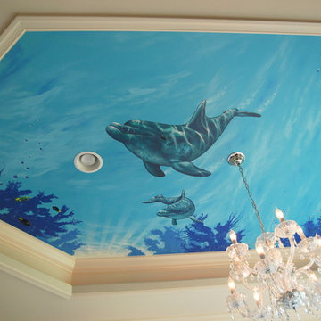 Sea Themed Murals in a Master Bathroom, hand-painted by Tom Taylor of Mural Art