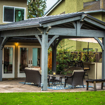 California Elevated Backyard with Outdoor Living Old World Pavilion