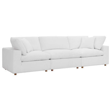 Commix Down Filled Overstuffed 3 Piece Sectional Sofa Set, Pure White