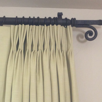 Wrought Iron Rod/Ring Hardware w/Classic Linen Pinch Pleat Drape.