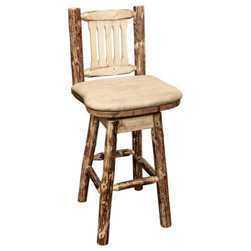 Montana Woodworks Glacier Country 24" Wood Swivel Barstool with Back in Brown