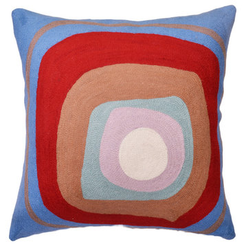 Kandinsky Ruby Square III Blue Cushion Cover Hand Embroidered Wool 18x18