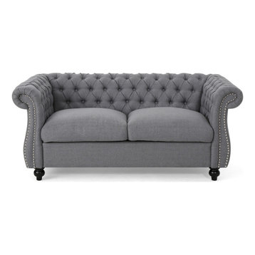GDF Studio Kyle Traditional Chesterfield Loveseat Sofa, Dark Gray/Dark Brown